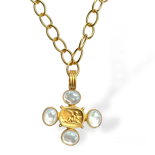 DMD N Guardian Angel Cabochon Necklace - MOP - 18"