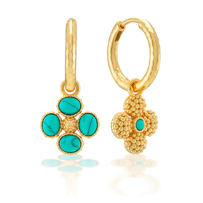 Berry - Clover Hoop Earrings W/Double Sided Charm - Turquoise
