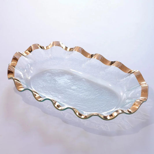 Ruffle Gold - Large Shallow Oval Bowl 19"