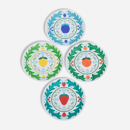 Fruit & Leaves "Paper" Plates - Melamine - Set of 4
