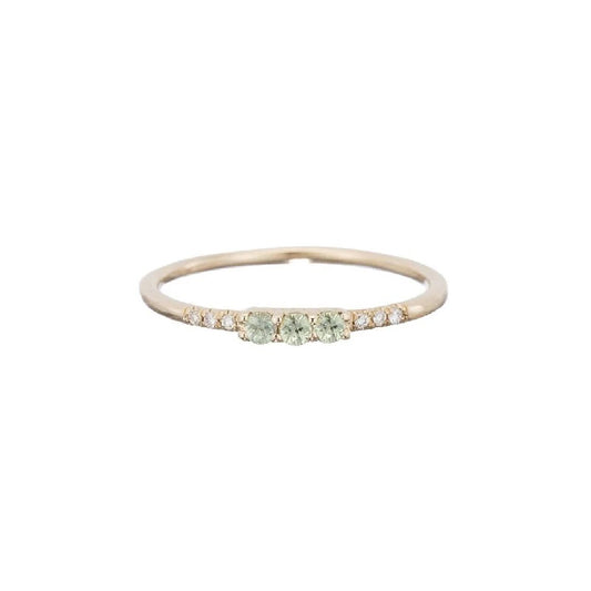 JKD R - 3 Green Sapphire Equilibrium Ring; 14kt YG; 7