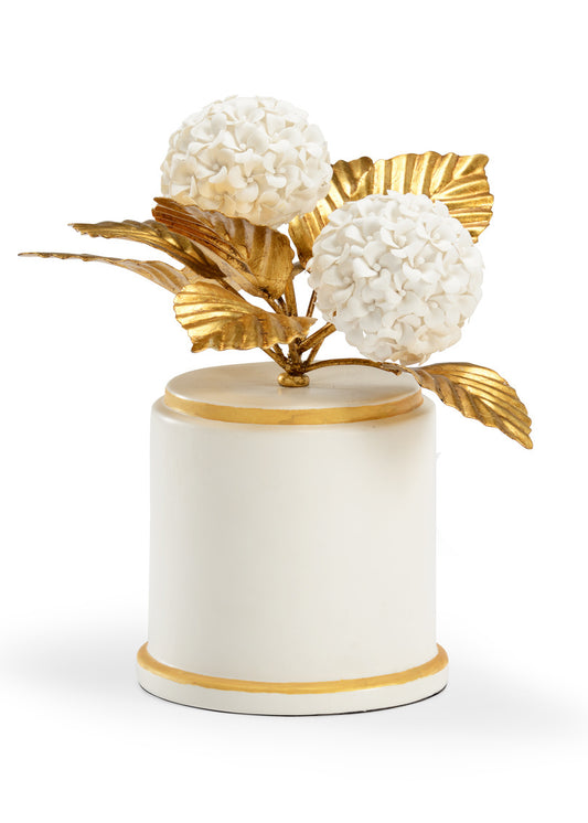 Porcelain Hydrangea in Gold & White 12"
