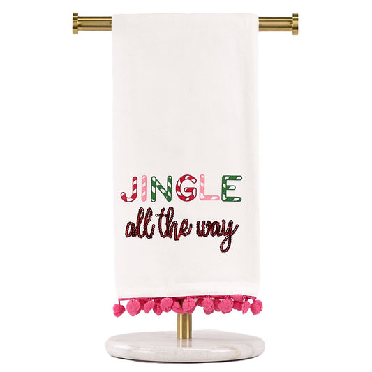 TRS Jingle All The Way Pom Pom Hand Towel WH/PK/GR/RD