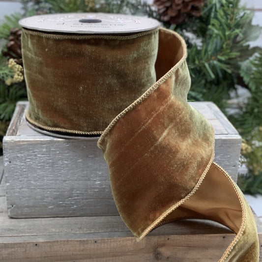 D.S 4" X 10Yds Vintage French Velvet Ribbon - Moss Green