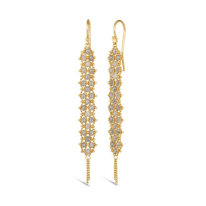 Woven Textile Silver Diamond Earrings in 18kt Gold
