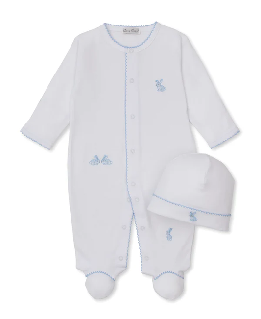 Springtime Bunny Fun - Footie & Hat Set - White with Light Blue