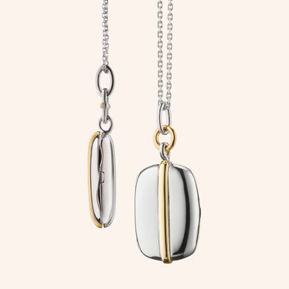 MRK "Brie" Slim Two-Tone Sterling Silver & Gold Locket Necklace 18"