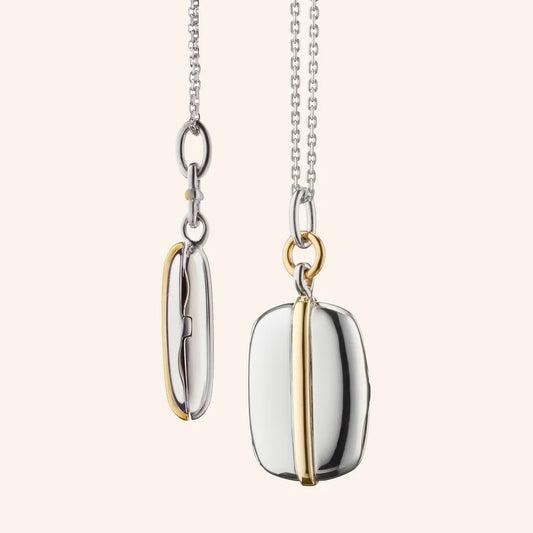 MRK "Brie" Slim Two-Tone Sterling Silver & Gold Locket Necklace 18"