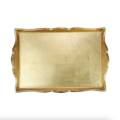Florentine Wood - Gold Handled Medium Rectangular Tray 19"