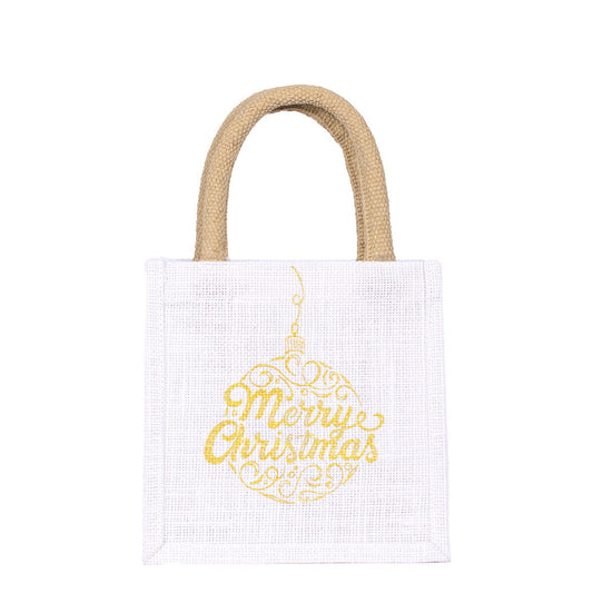 TRS Merry Ornament Script Petite Gift Tote White/Gold