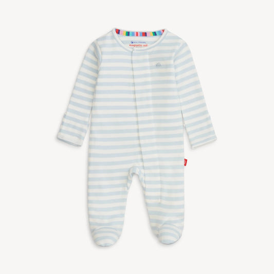 Blue Stripe - Organic Cotton Magnetic Footie -