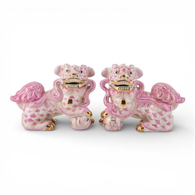 Q Lucky Foo Dogs - Pink Fishnet - 5"H (Set of 2)
