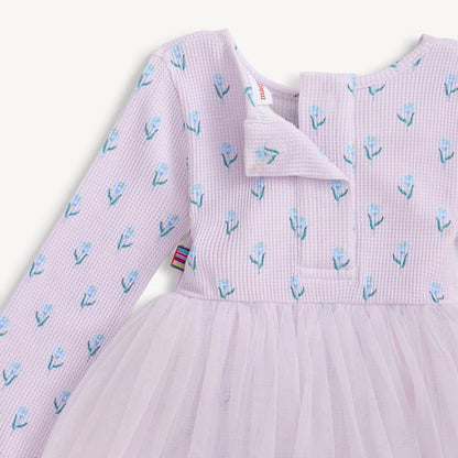 Lavender Floral - Waffle Long Sleeve Dress -