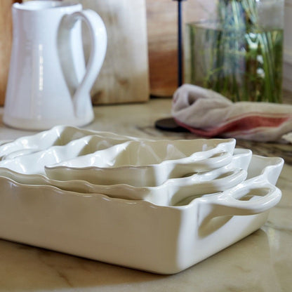 Cook & Host - White - Square Ruffle Baker 10"