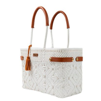 Open Basket Medium Braided Solid White