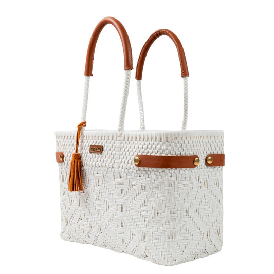 Open Basket Medium Braided Solid White