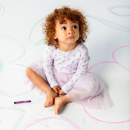 Lavender Floral - Waffle Long Sleeve Dress -