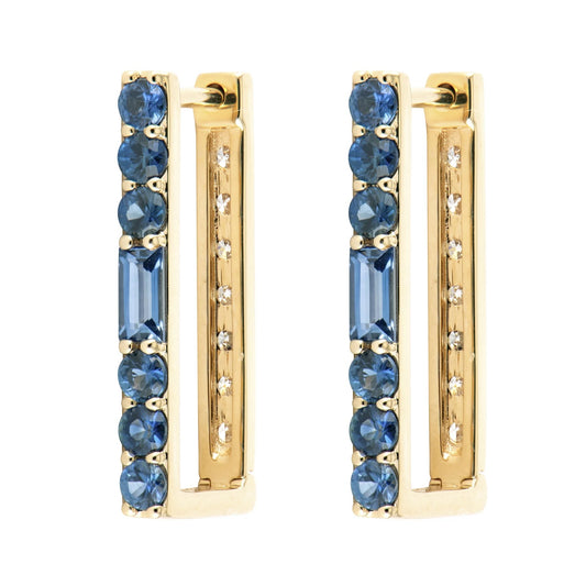 TSJ E - Blue Sapphire & Diamond Two Sided Rectangular Hoops, .2tcw, 14KYG