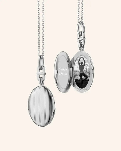 MRK "Eve" Slim Pinstripe Sterling Silver Locket Necklace