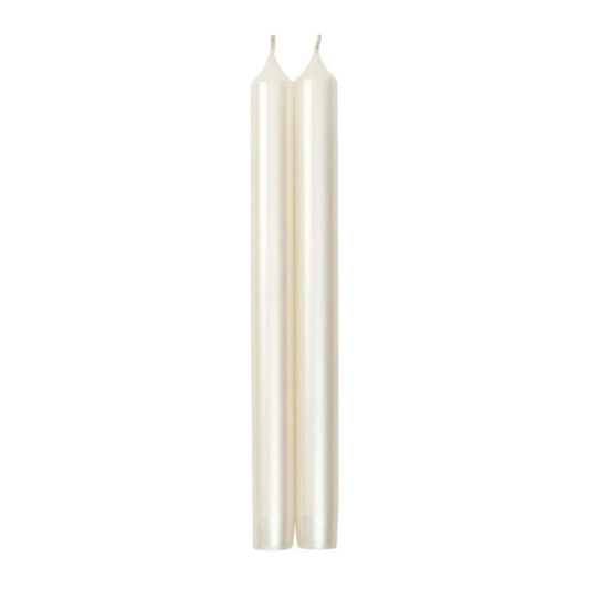 Straight Crown Candles - Set/2 - White Pearlescent 10"