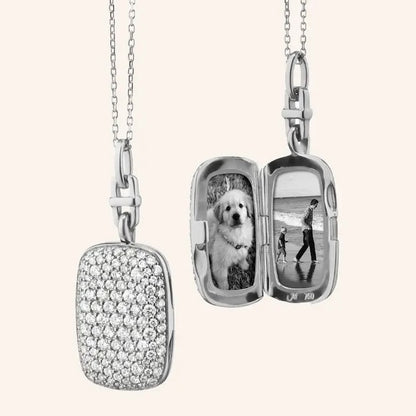 MRK "Fran" Slim Sterling Silver Locket Necklace W/ White Sapphire