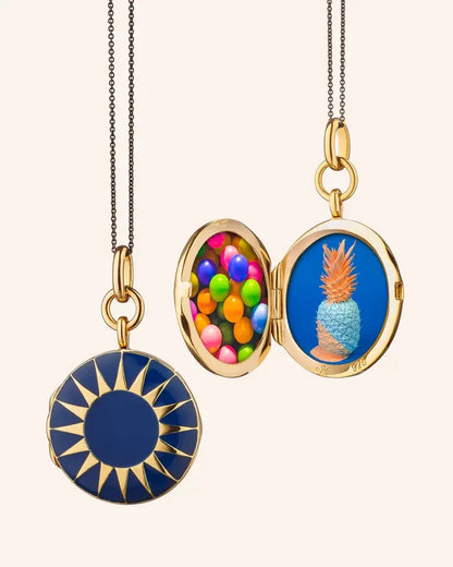MRK Blue Enamel Sterling Silver & Gold Vermeil Round Locket Necklace