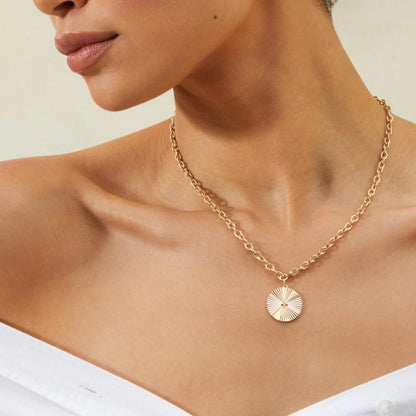 EFC N Jumbo Gold & Diamond Fluted Disc Necklace - 14KTYG