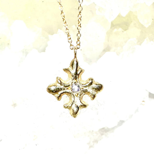 Small Nordic Cross Artifact Necklace 14kt
