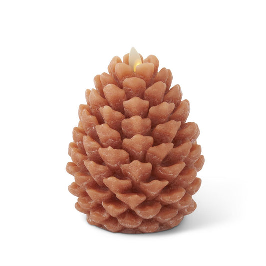 KKI 6.5" Light Brown Wax Snowy Pinecone Luminara Indoor Candle