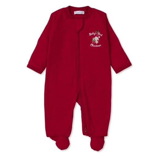 KSY Baby's First Christmas Red Zip Footie -