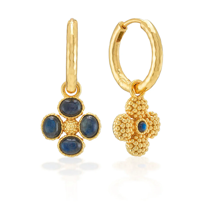Berry - Clover Hoop Earrings W/Double Sided Charm - Blue Labradorite