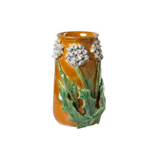 Large Mango Vase with White Flowers 7"