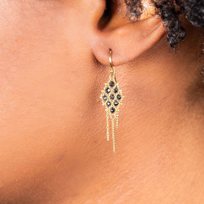Woven Lattice Black Diamond Earrings in 18kt Gold