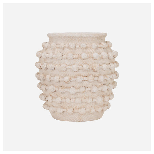 Gavino Short Beige Round Ceramic Table Vase 8"