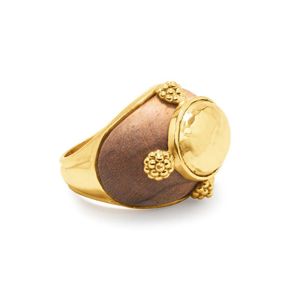 Gaia - Oval Ring in Teak & Gold