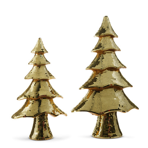 RZI Gold Layered Disco Ball Trees Set of 2