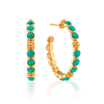 Berry - Gem Medium Hoop Earrings - Turquoise