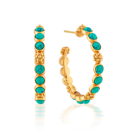 Berry - Gem Medium Hoop Earrings - Turquoise