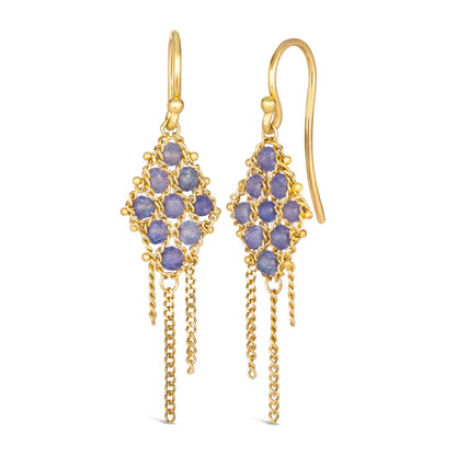 Woven Lattice Tanzanite Earrings in 18kt Gold
