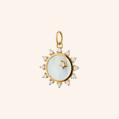 Mini 18kt "Happiness" Sun Charm With Mother Of Pearl And Diamonds