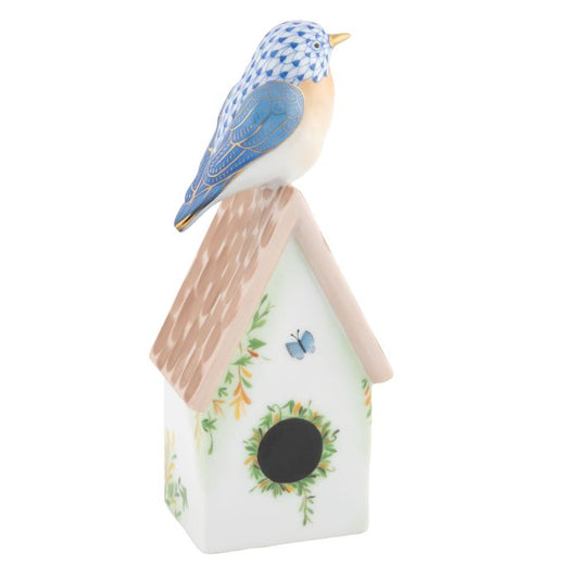 HND Eastern Bluebird On House - 6.75"H (W/LUXURY CASE)
