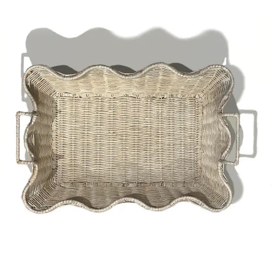 Small Scalloped Tray - White Wash