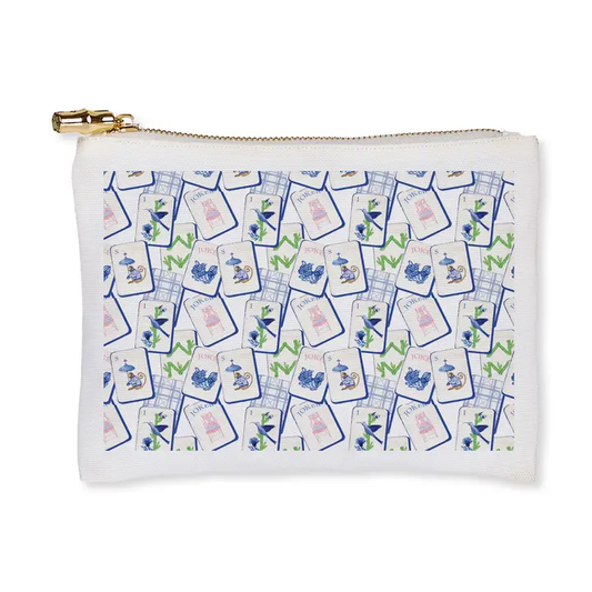 Flat Zip Pouch - Blue Mahjong