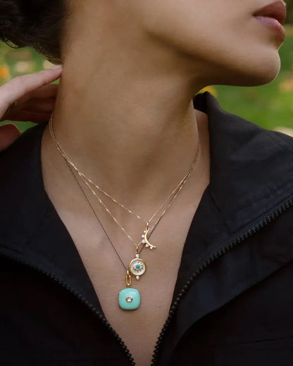 MRK Green Enamel Sterling Silver & Gold Vermeil Cushion Locket Necklace W/Green Sapphire