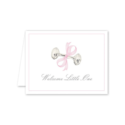 Rattle & Bow in Pink - Single Blank Card