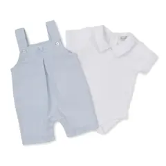 Springtime Bunny Fun - Short Overall Set - Light Blue & White