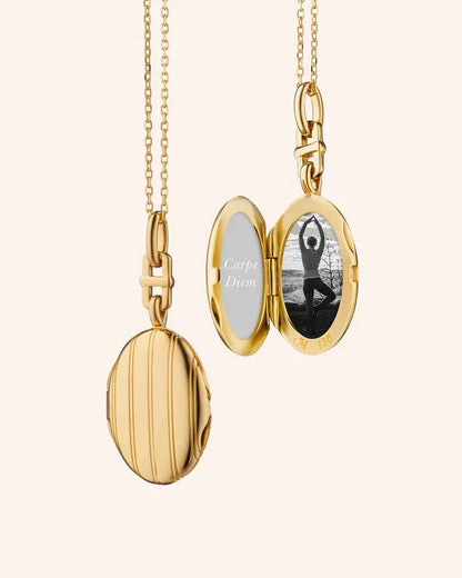 MRK "Eve" Slim Pinstripe Gold Locket Necklace - 18KYG