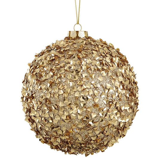 Glitter & Beaded Ball Ornament - Gold 6"