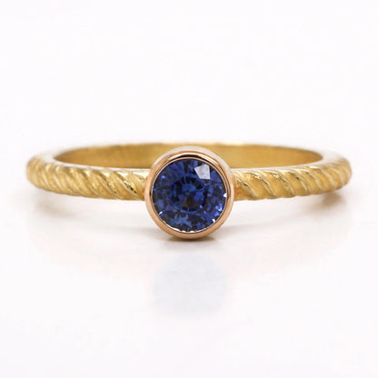 Roped Stack Ring with Round Blue Sapphire