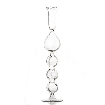 Clear Glass Candlestick with Teardrop Ball 15.5"